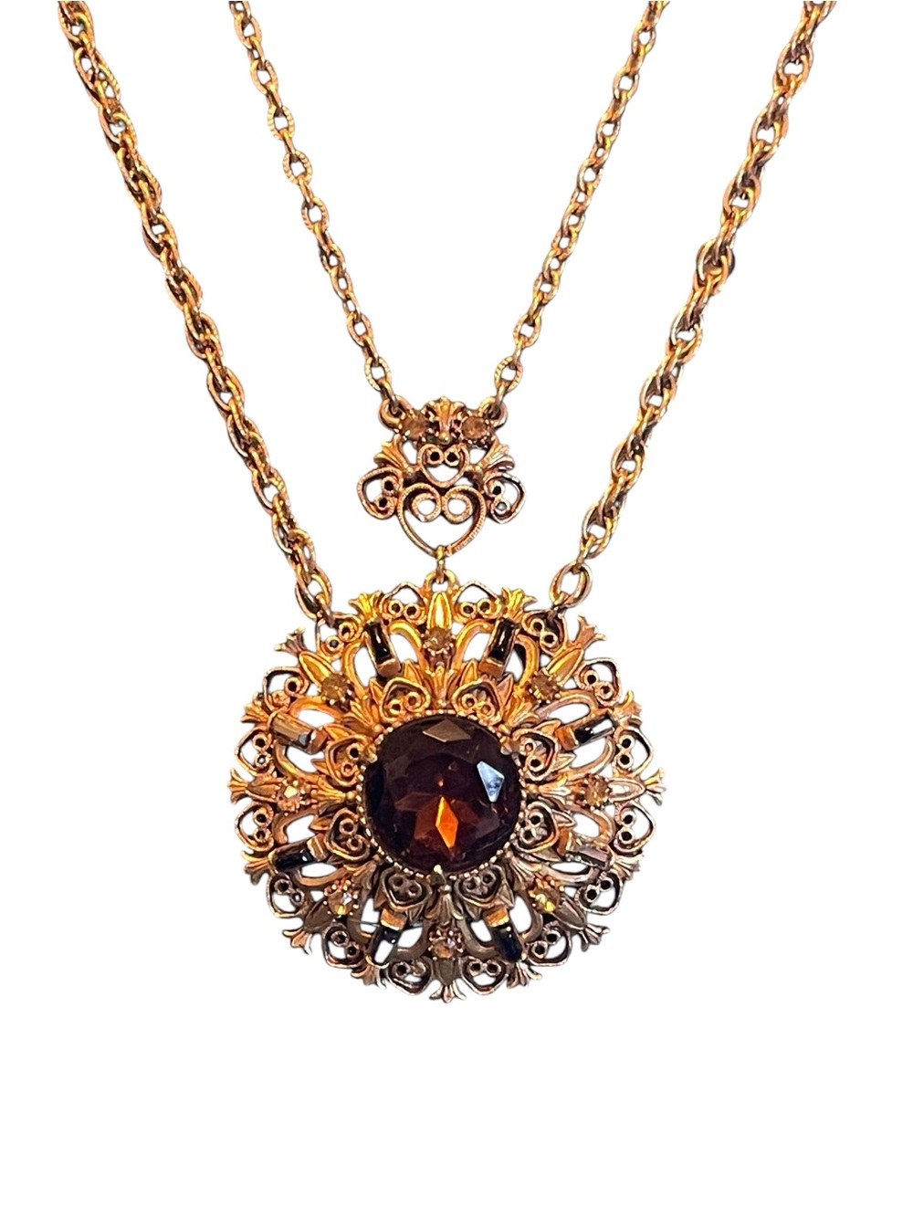 Vintage Florenza Ornate Victorian Revival Double Strand Statement Necklace